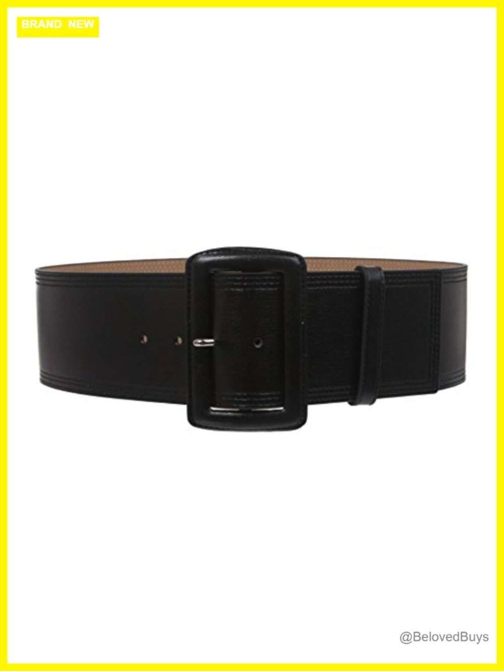 Faux Leather 3" Wide High Waist Belt Rectangular Buckle